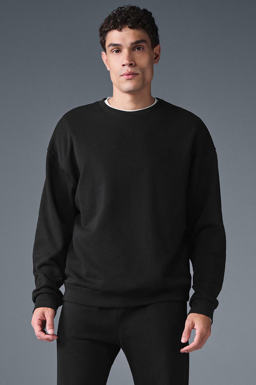 Black Alo Yoga Chill Crew Neck Men Pullover | KSA  ZSC584376