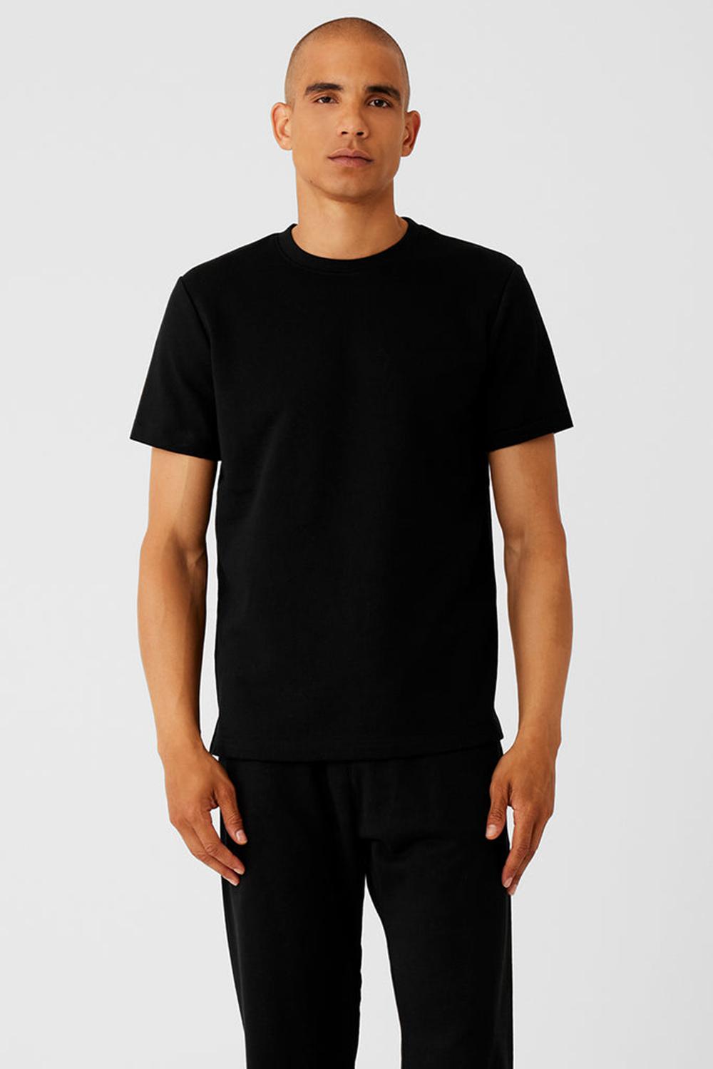 Black Alo Yoga Chill Men Short Sleeve | KSA  ISM719852