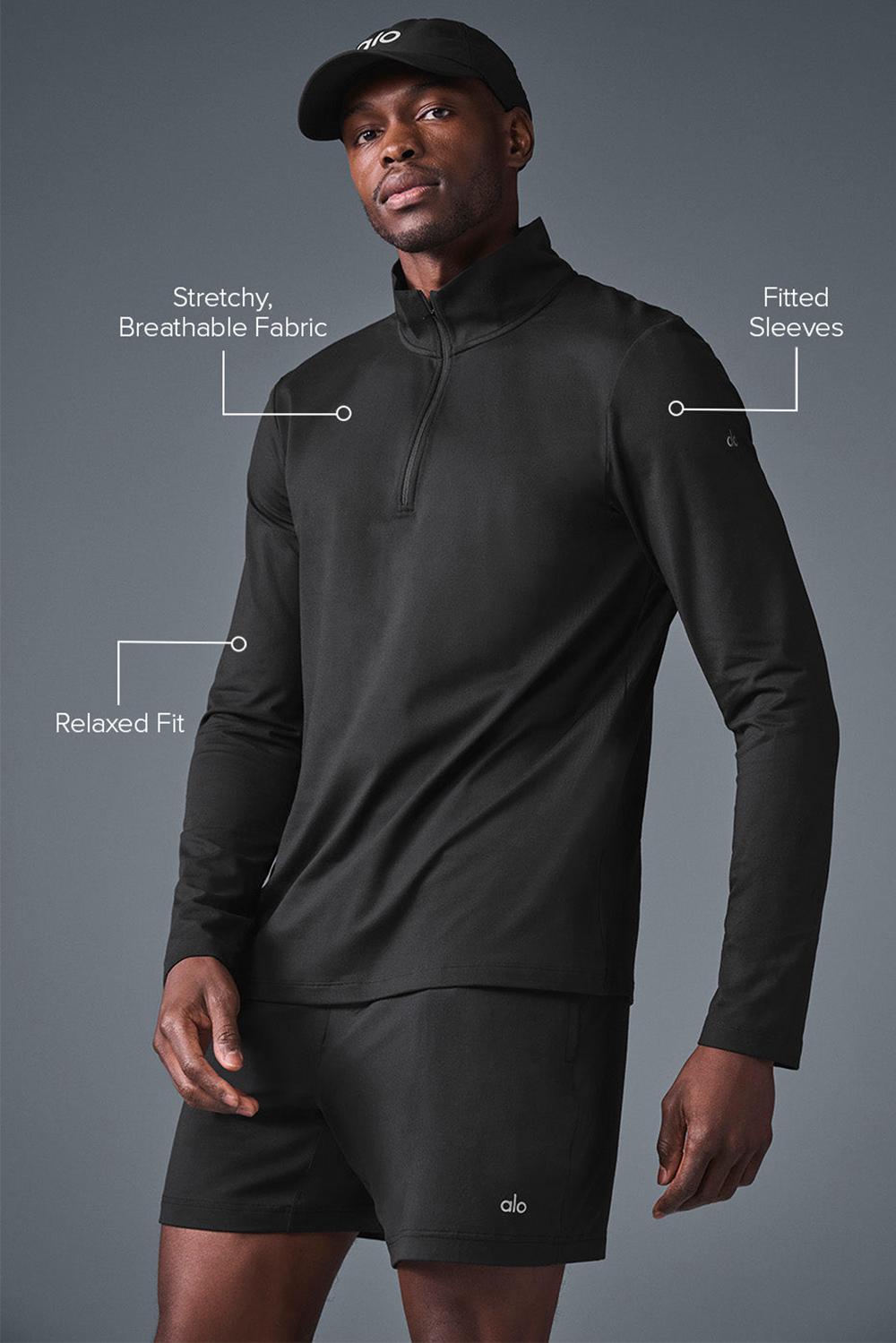Black Alo Yoga Conquer 1/4 Zip Reform Men Long Sleeve | KSA  FEU302815