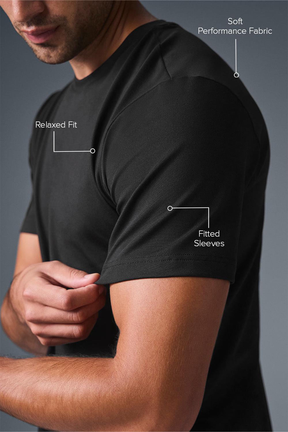 Black Alo Yoga Conquer Reform Crewneck Men Short Sleeve | KSA  STO627514