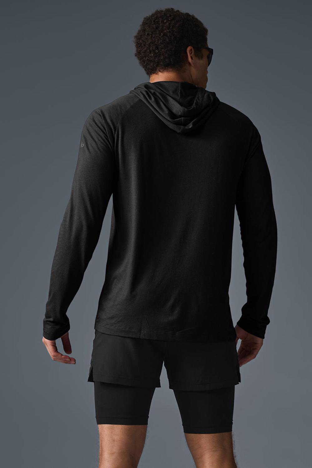 Black Alo Yoga Core Runner Men Hoodie | KSA  BOY723685