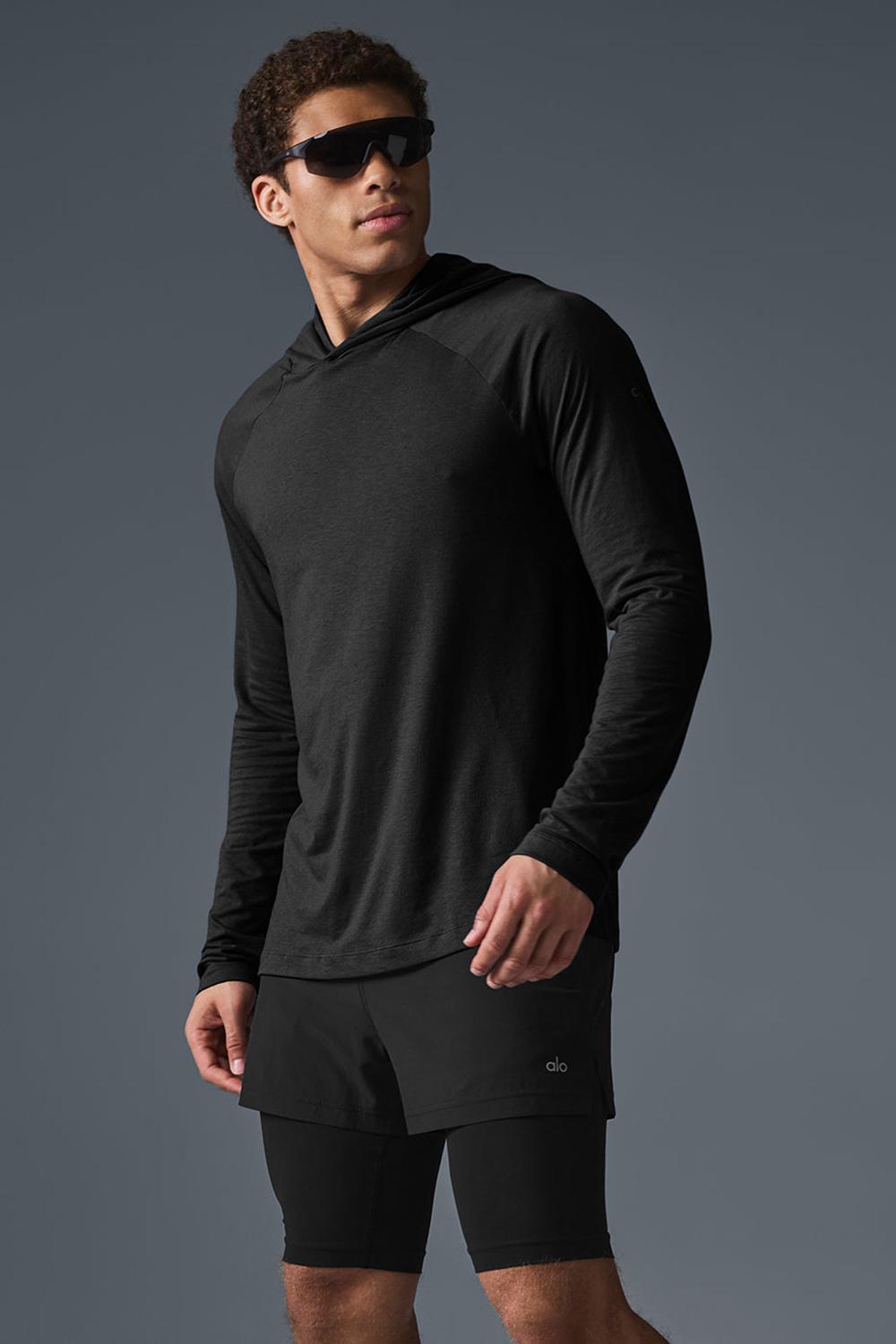 Black Alo Yoga Core Runner Men Hoodie | KSA  BOY723685
