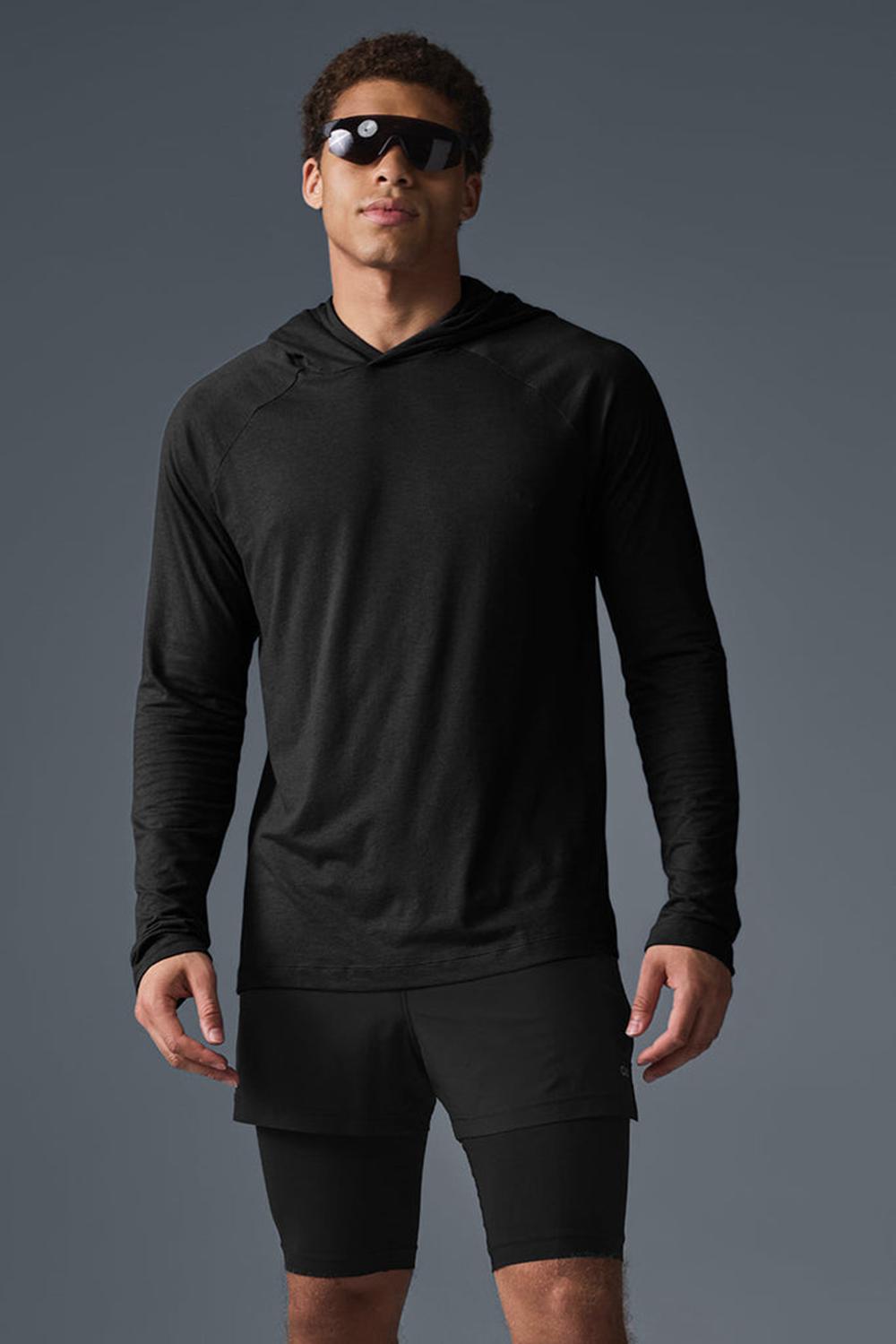 Black Alo Yoga Core Runner Men Hoodie | KSA  BOY723685