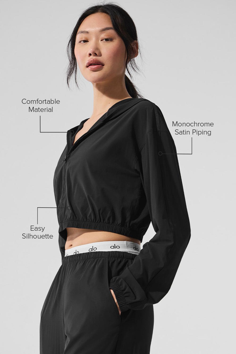 Black Alo Yoga Cropped Breezy Full-Zip Women Hoodie | KSA  VEF250948