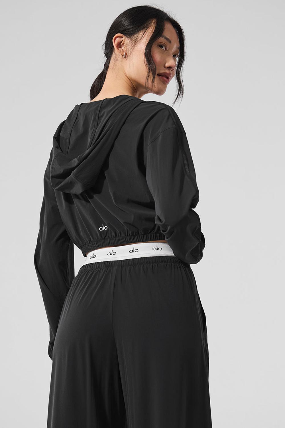 Black Alo Yoga Cropped Breezy Full-Zip Women Hoodie | KSA  VEF250948