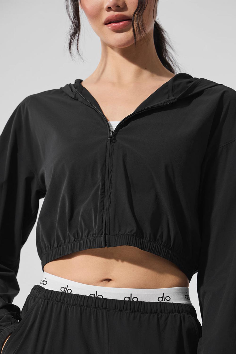 Black Alo Yoga Cropped Breezy Full-Zip Women Hoodie | KSA  VEF250948