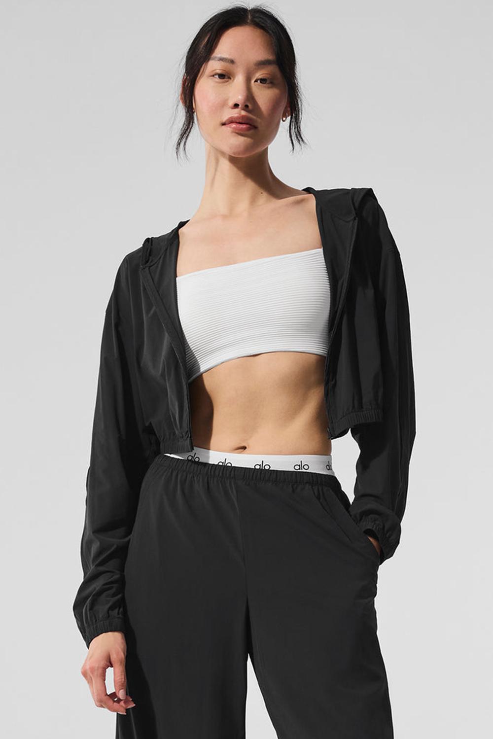 Black Alo Yoga Cropped Breezy Full-Zip Women Hoodie | KSA  VEF250948
