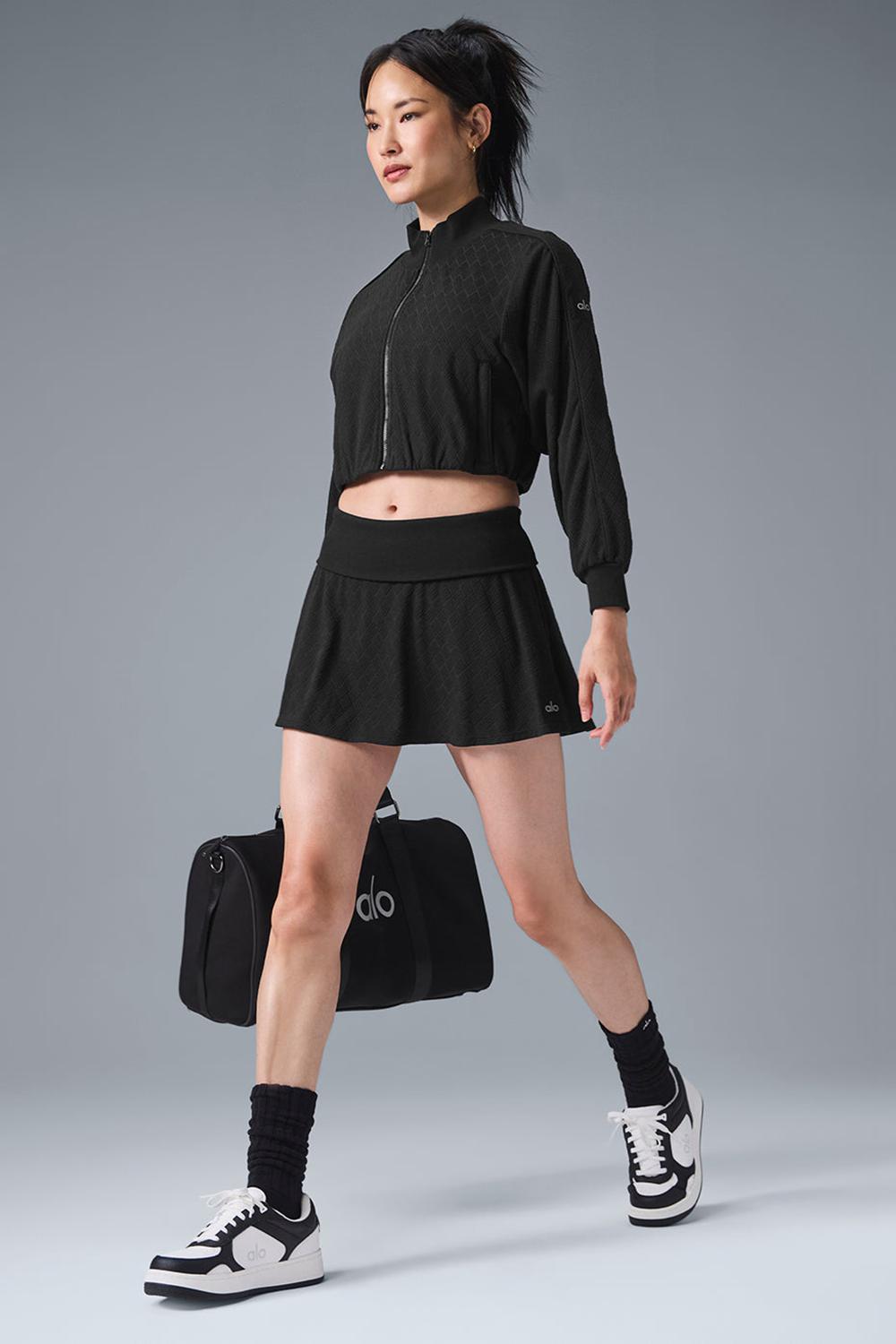 Black Alo Yoga Cropped Doubles Only Full Zip Women Jacket | KSA  CLJ379806