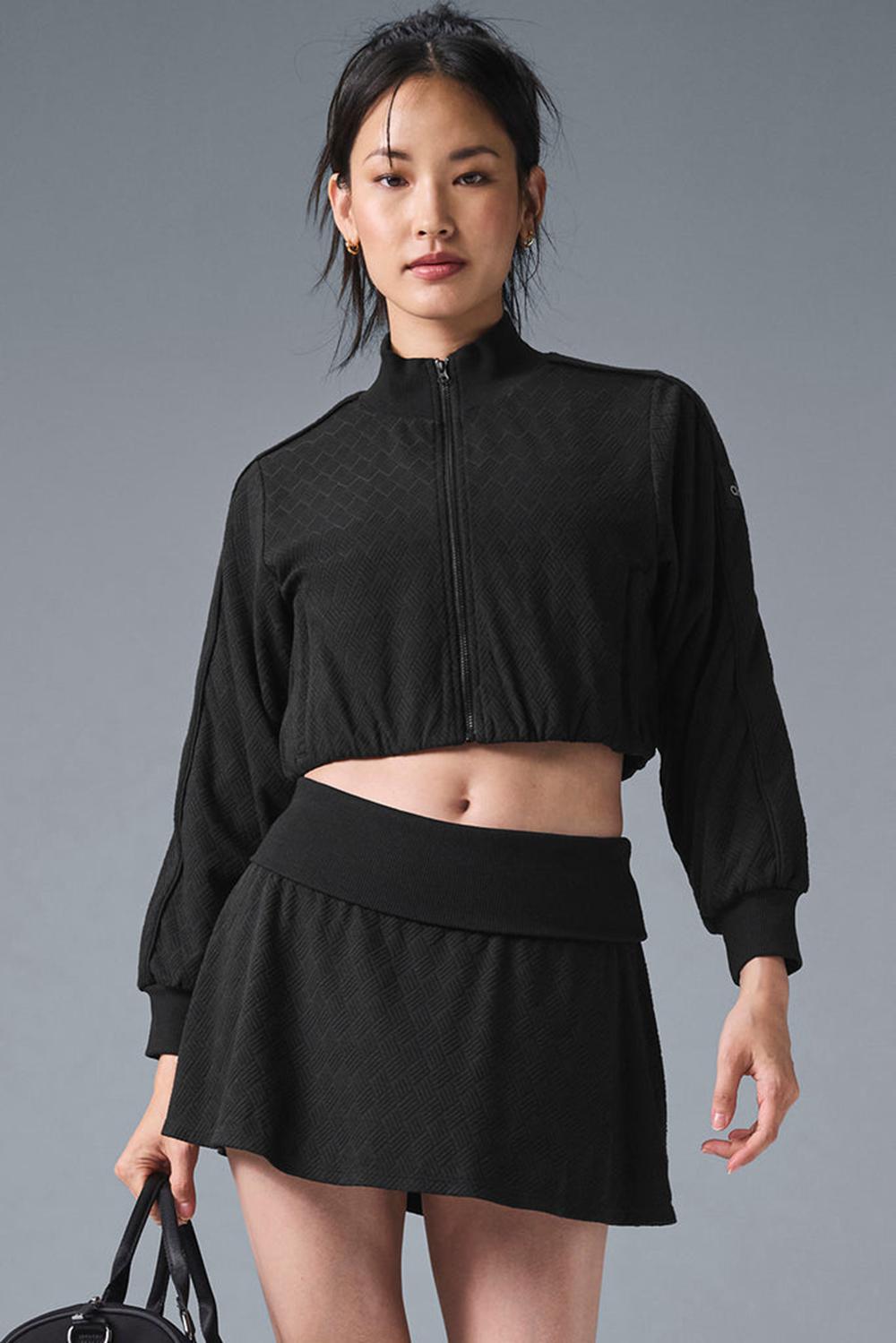 Black Alo Yoga Cropped Doubles Only Full Zip Women Jacket | KSA  CLJ379806