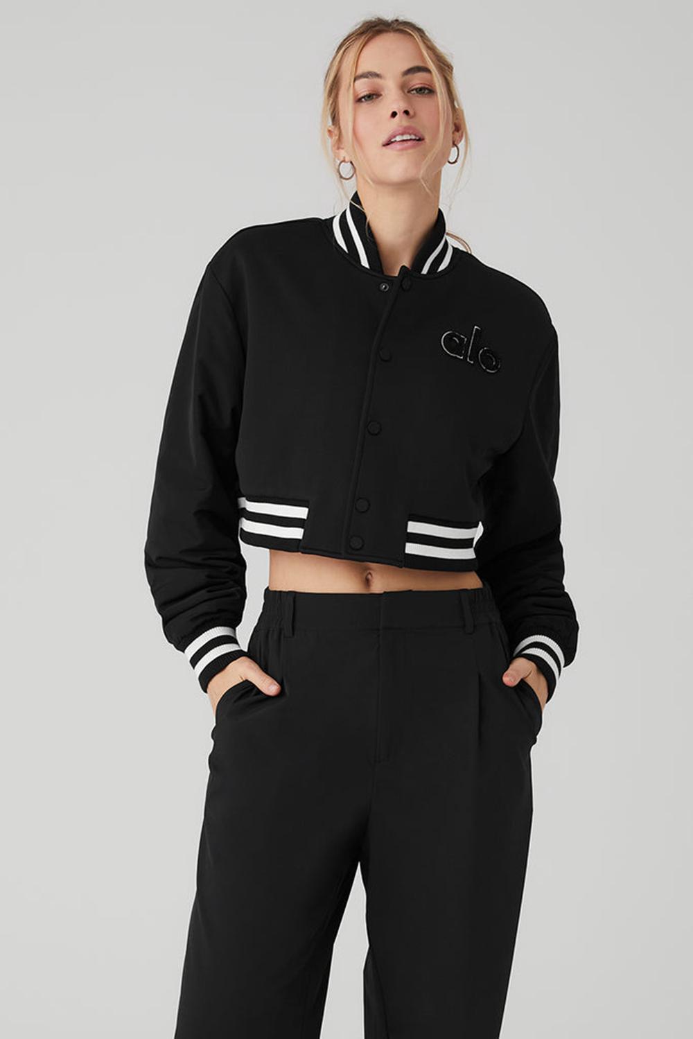 Black Alo Yoga Cropped G.O.A.T Women Jacket | KSA  FYM895470