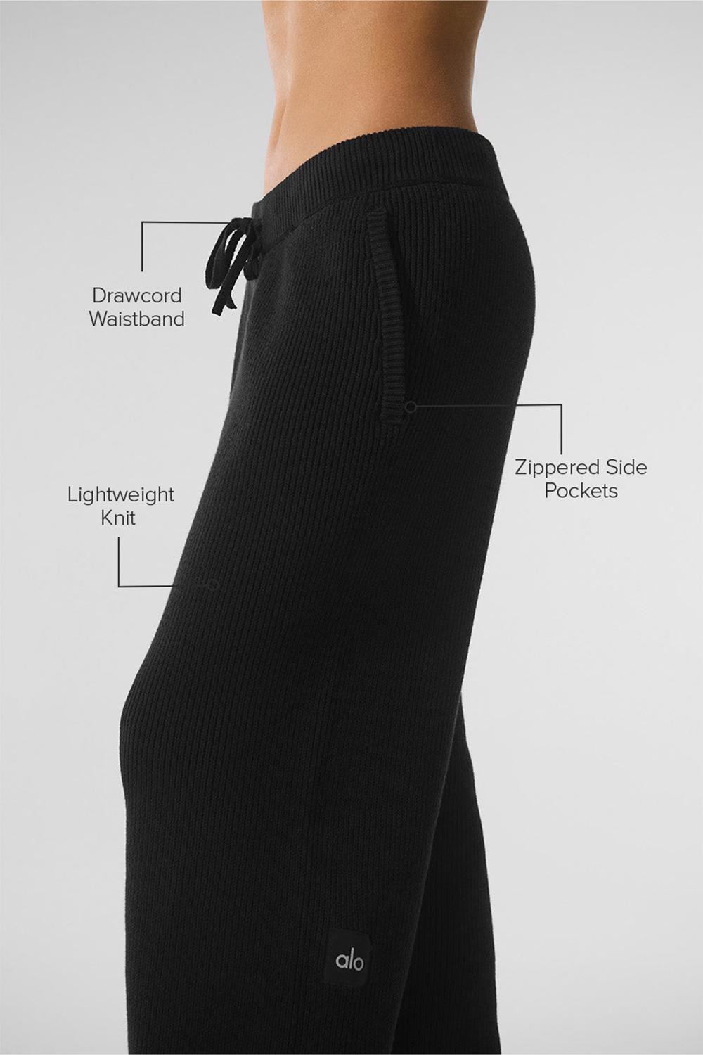 Black Alo Yoga Domain Rib Knit Women Sweatpant | KSA  CVT871653