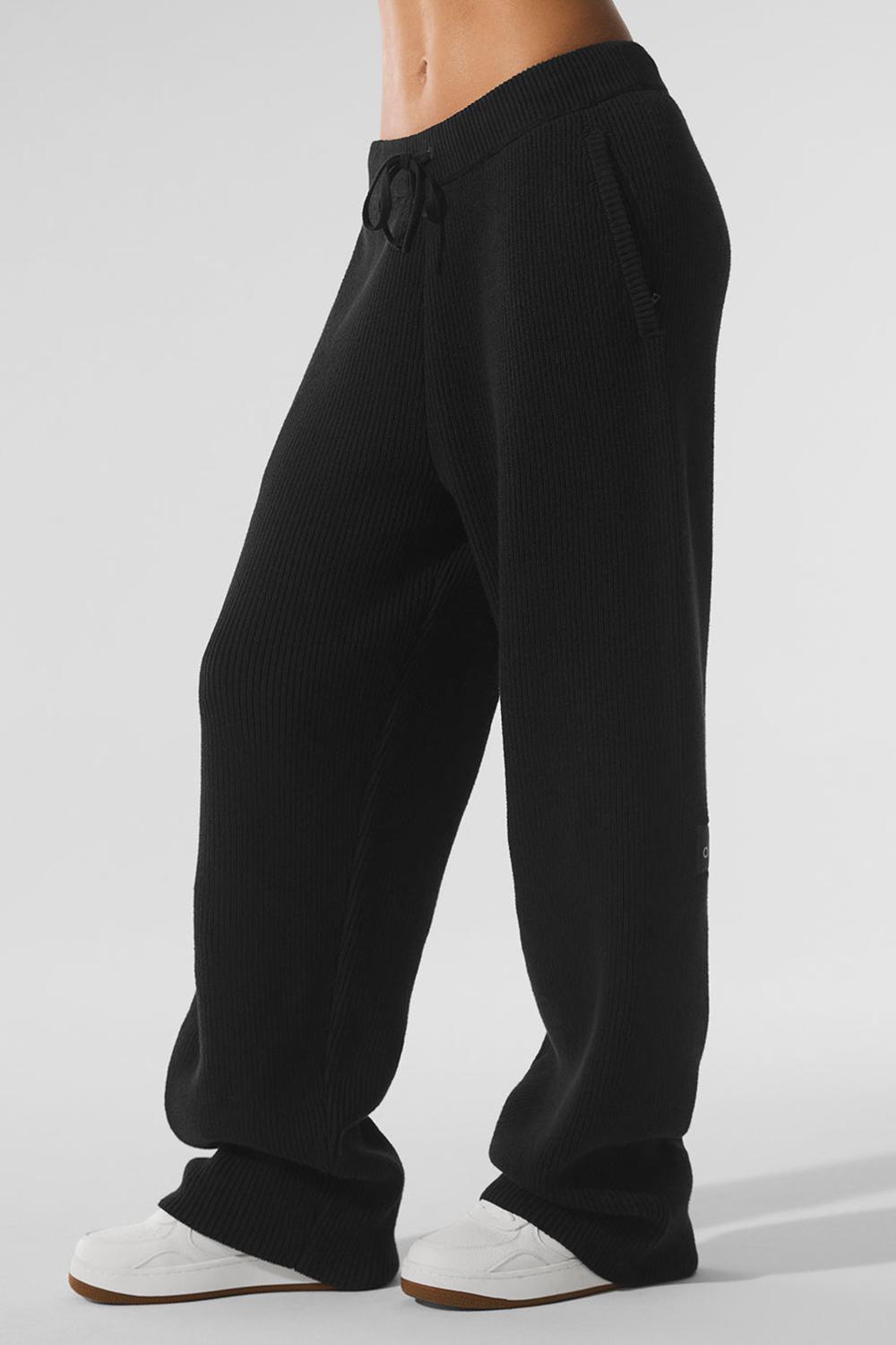 Black Alo Yoga Domain Rib Knit Women Sweatpant | KSA  CVT871653