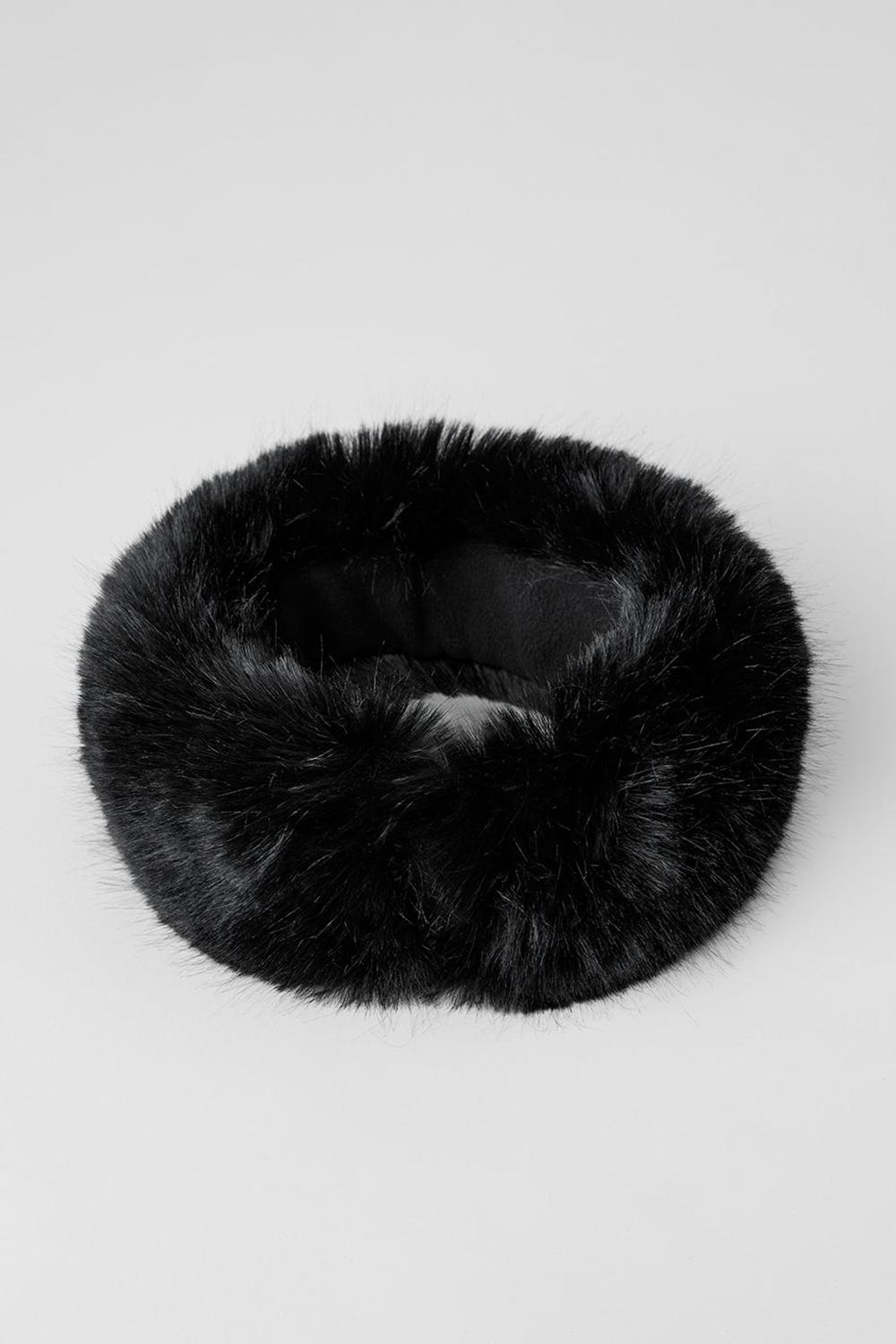 Black Alo Yoga Faux Fur Wintersun Women Headband | KSA  ZKS745930