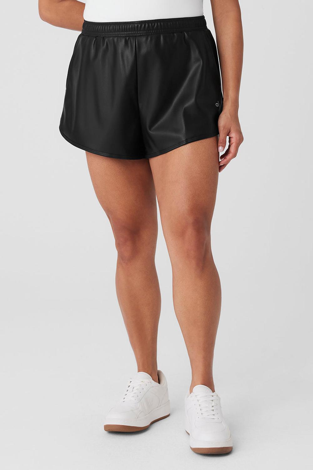 Black Alo Yoga Faux Leather Power Hour Women Short | KSA  QZD148905