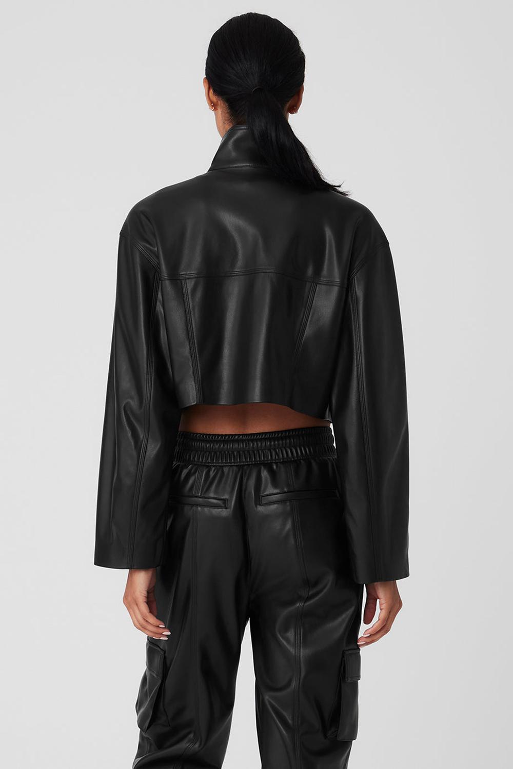 Black Alo Yoga Faux Leather Power Hour Women Jacket | KSA  NUX092147