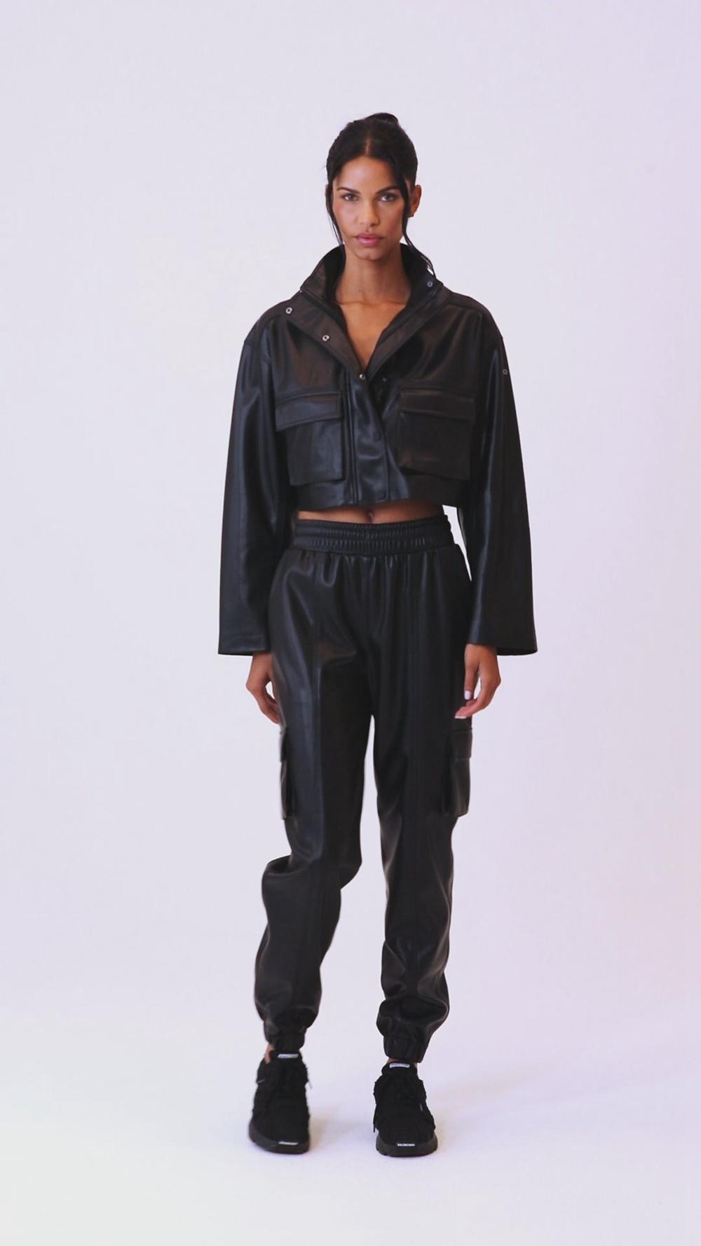 Black Alo Yoga Faux Leather Power Hour Women Jacket | KSA  NUX092147