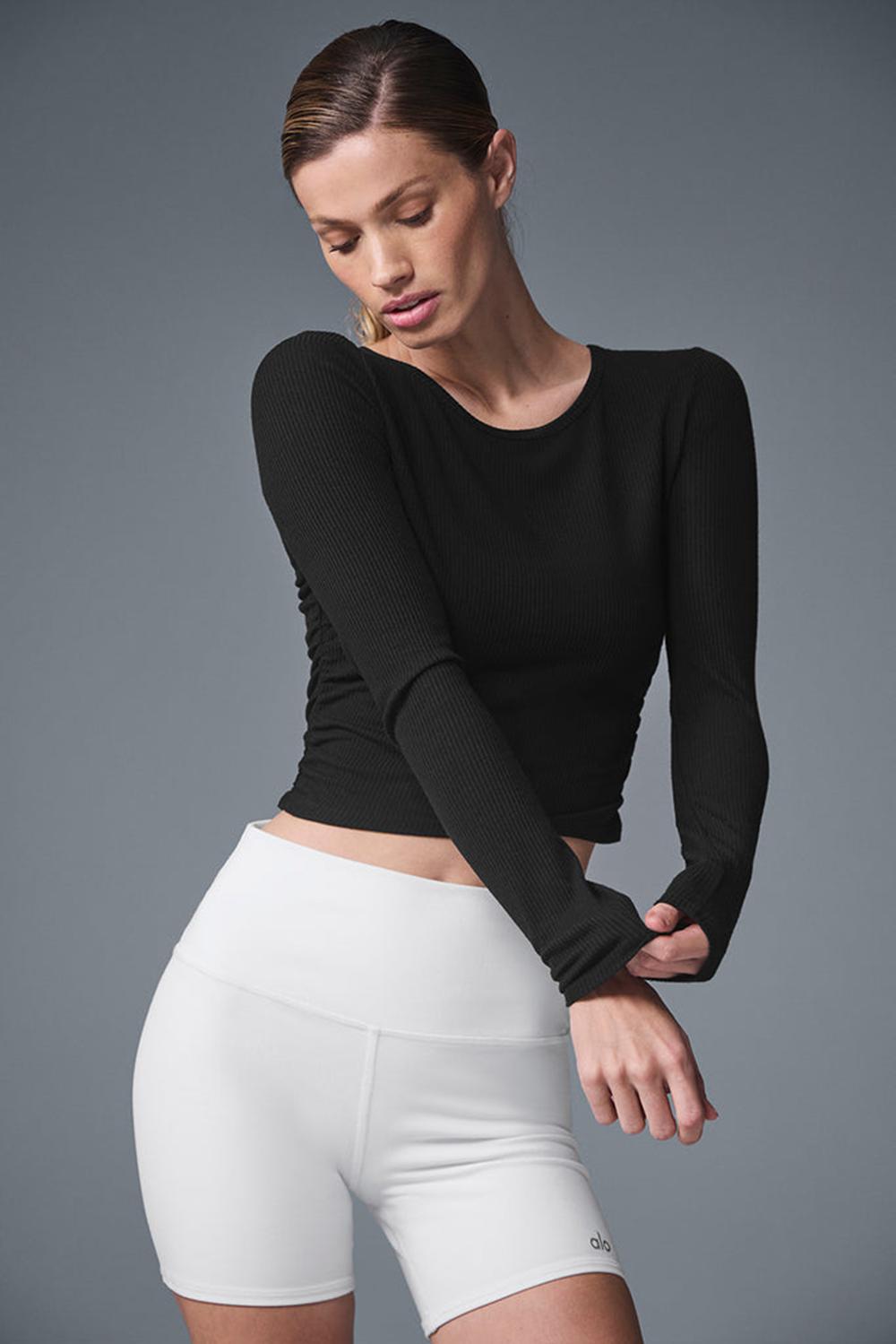 Black Alo Yoga Gather Women Long Sleeve | KSA  MID371604