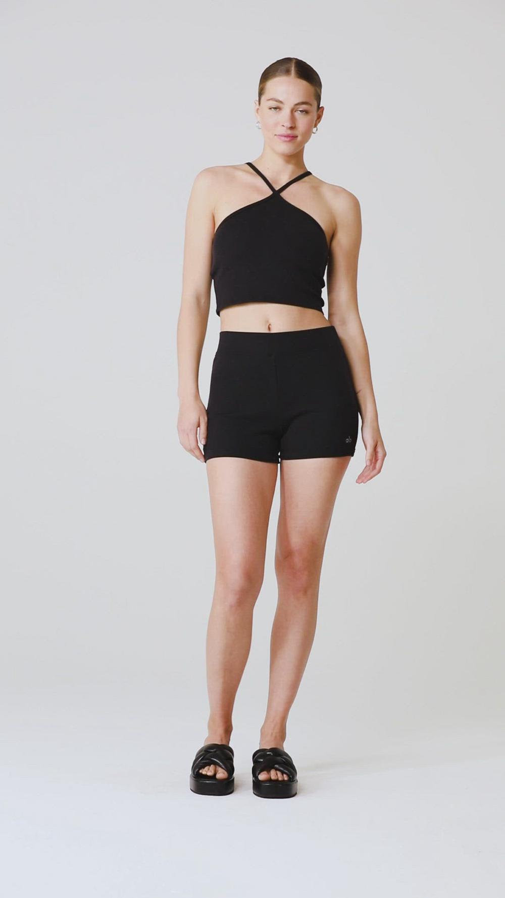 Black Alo Yoga Goddess Ribbed High-Waist Hot Women Short | KSA  DWB153068