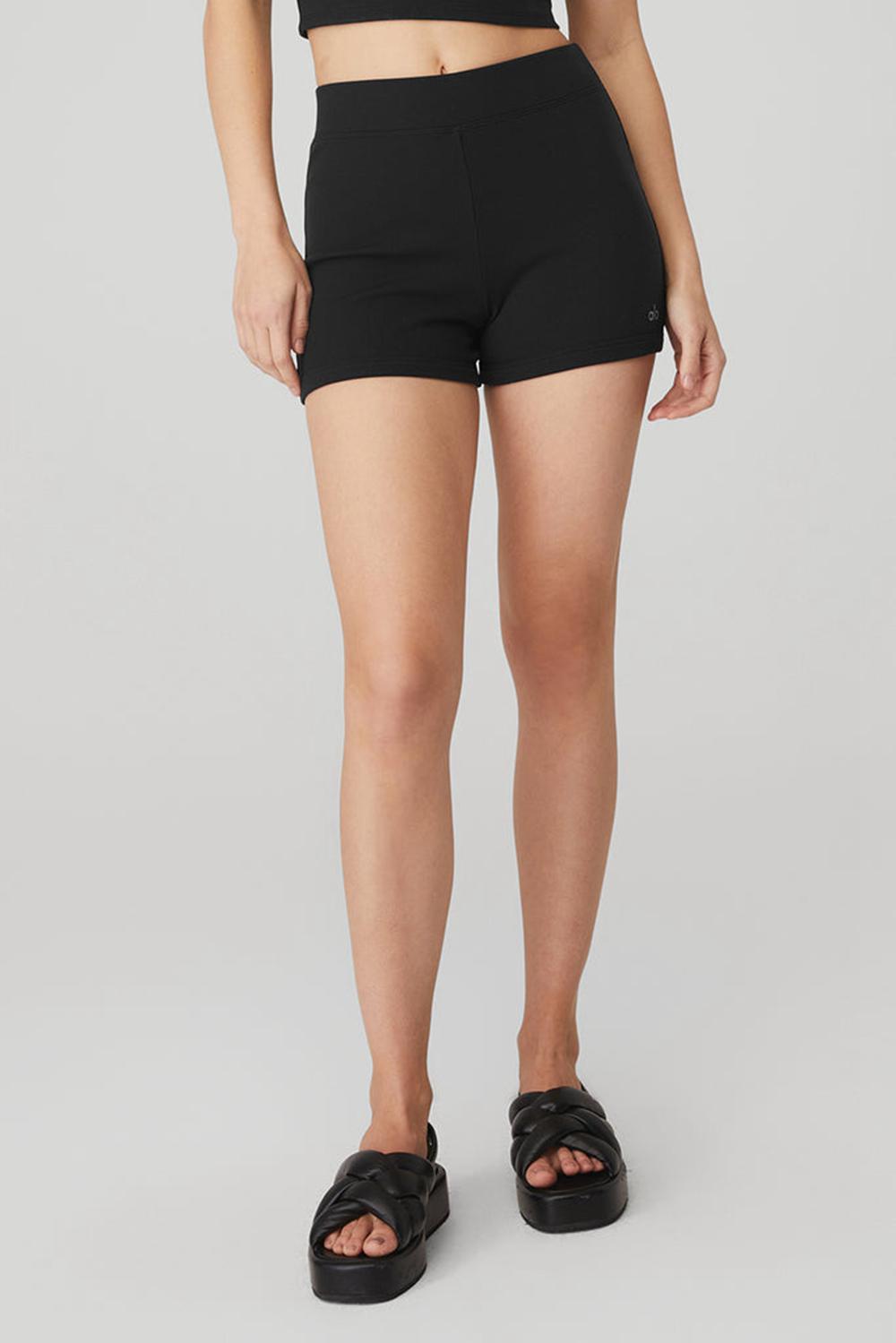Black Alo Yoga Goddess Ribbed High-Waist Hot Women Short | KSA  DWB153068