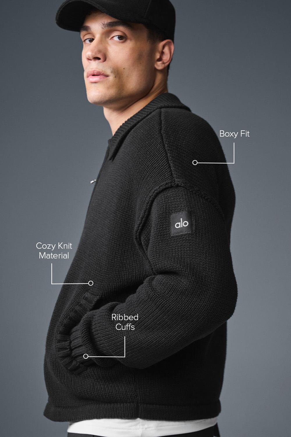 Black Alo Yoga Heritage Full Zip Men Sweater | KSA  ASZ428053