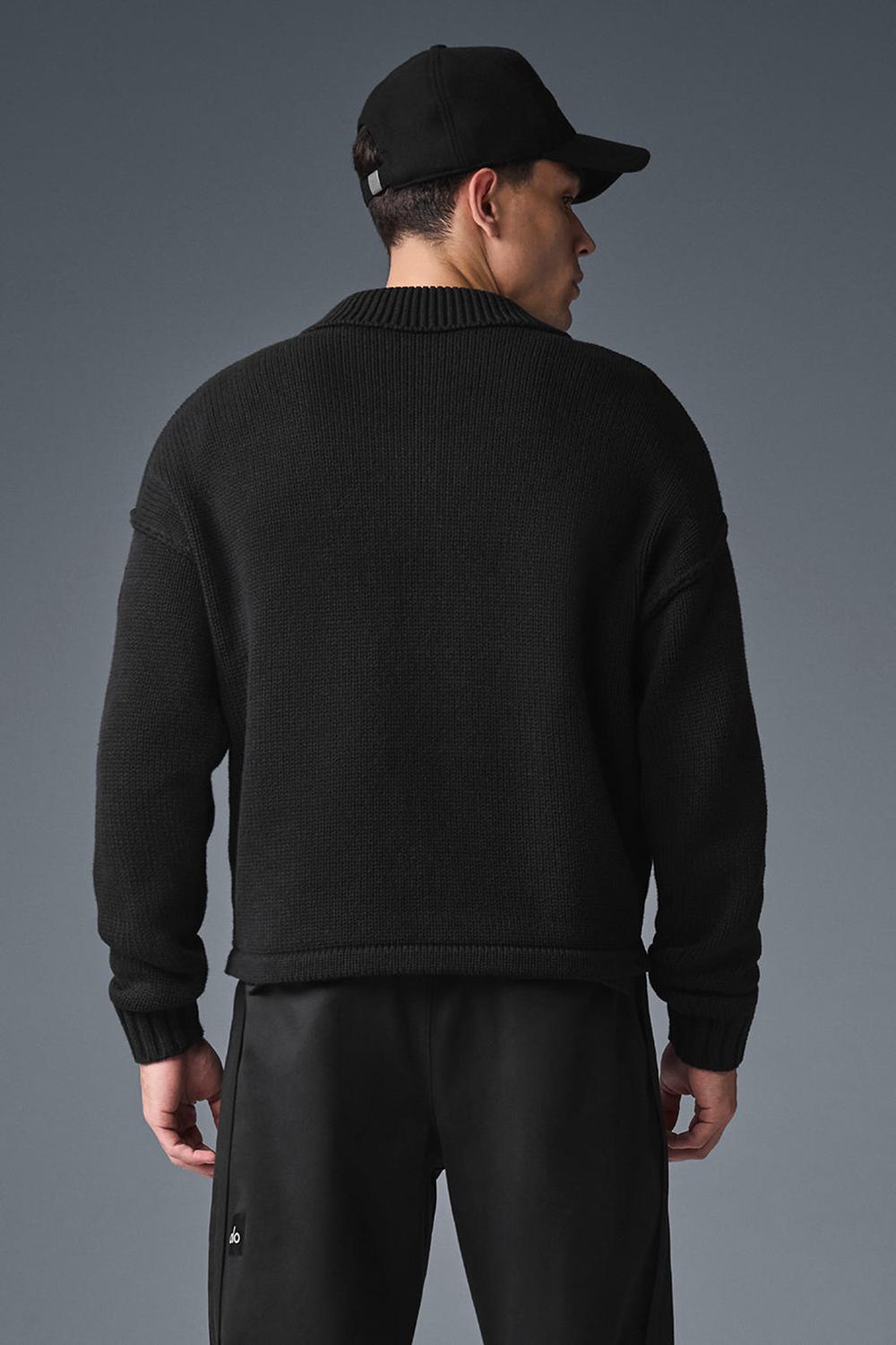 Black Alo Yoga Heritage Full Zip Men Sweater | KSA  ASZ428053