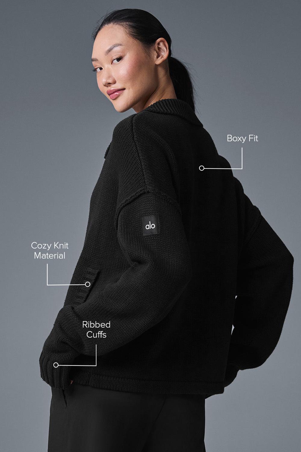 Black Alo Yoga Heritage Full Zip Women Sweater | KSA  EFK903617