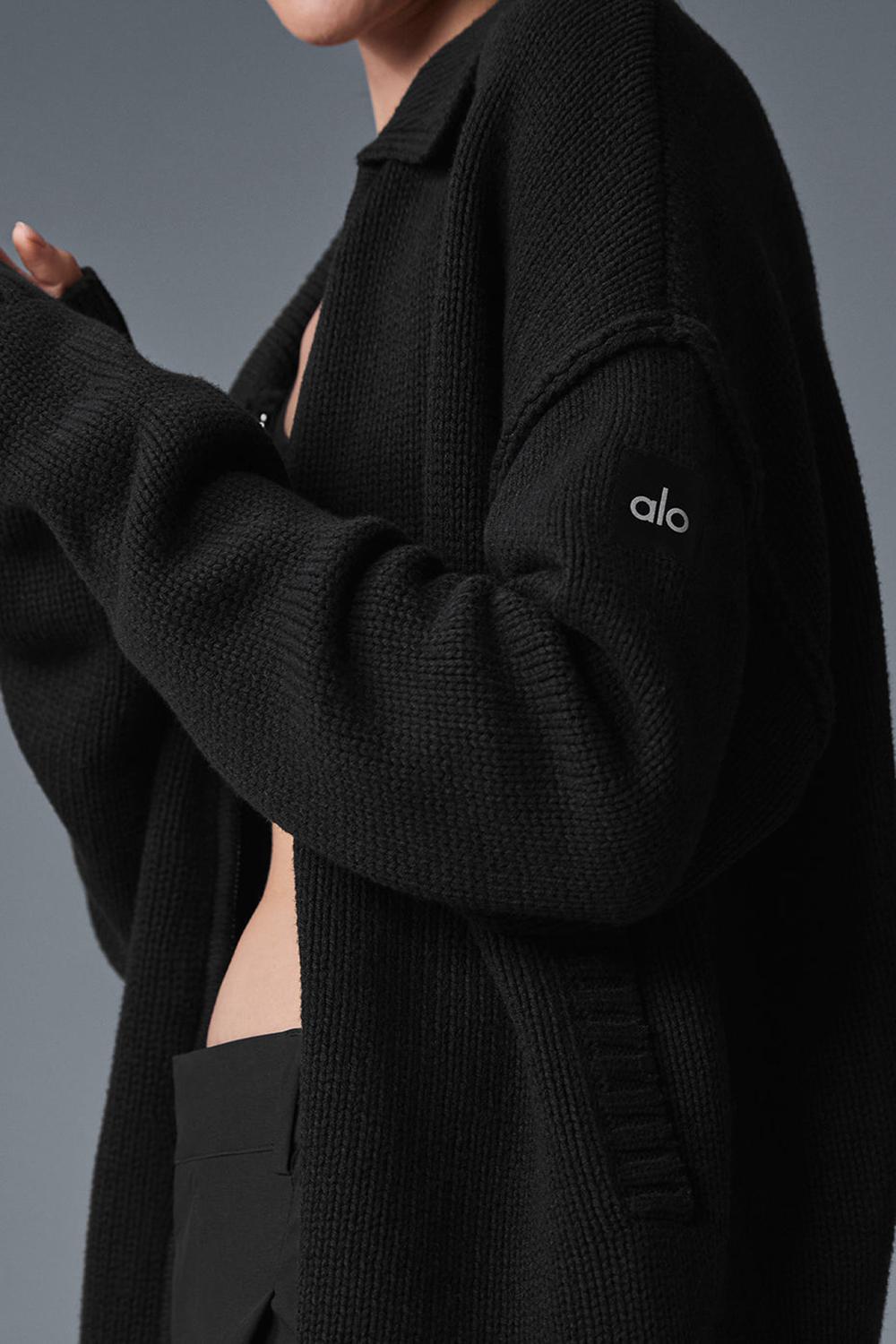 Black Alo Yoga Heritage Full Zip Women Sweater | KSA  EFK903617