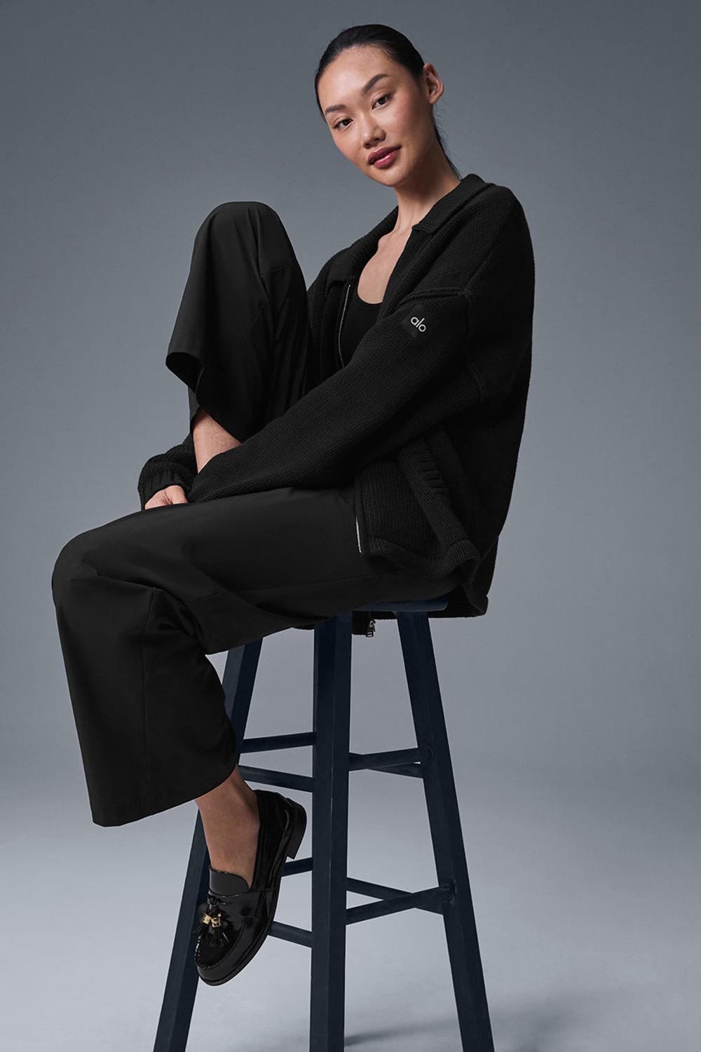 Black Alo Yoga Heritage Full Zip Women Sweater | KSA  EFK903617
