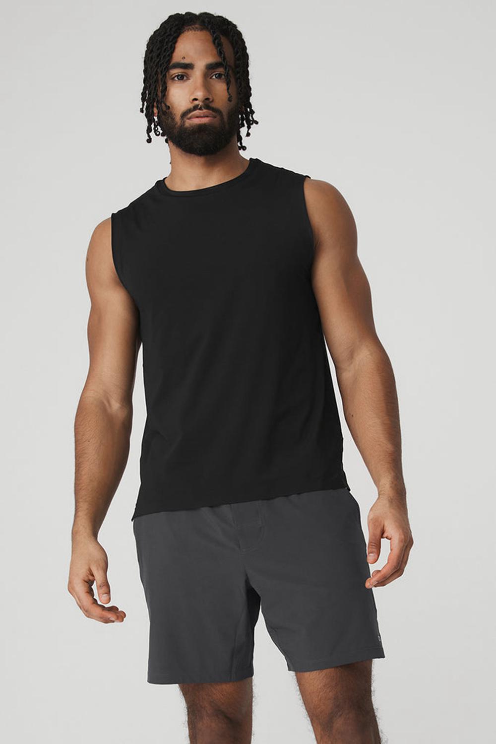 Black Alo Yoga Idol Performance Men Tank | KSA  PDI295763