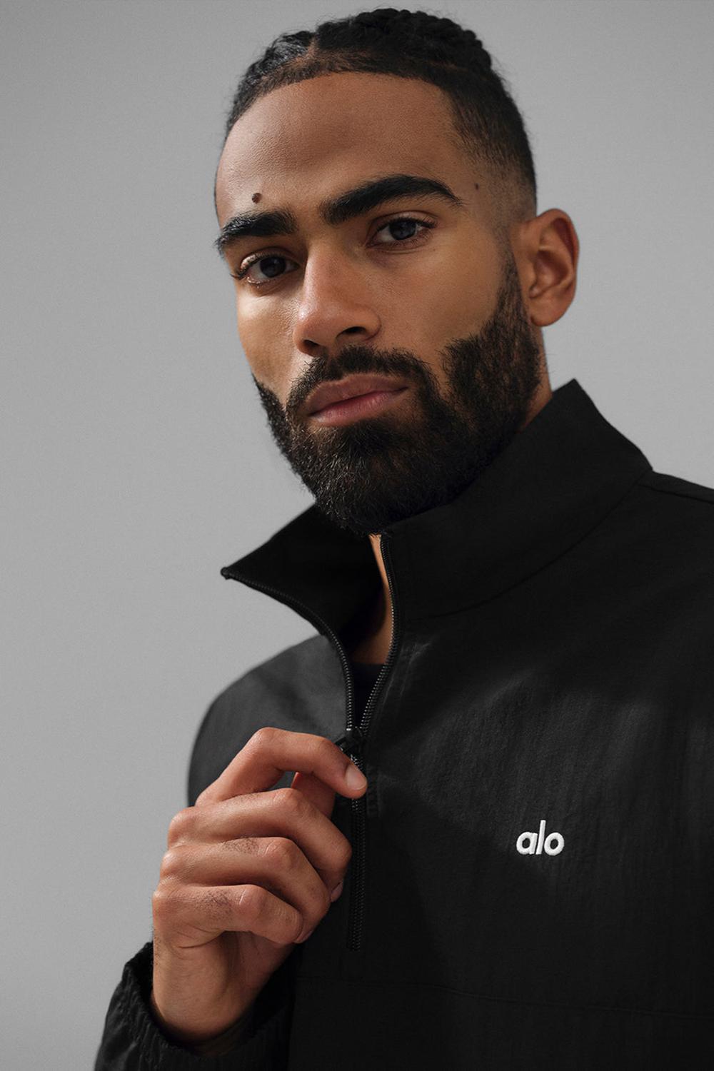 Black Alo Yoga Lightweight Takeaway Track Men Pullover | KSA  DTS439127