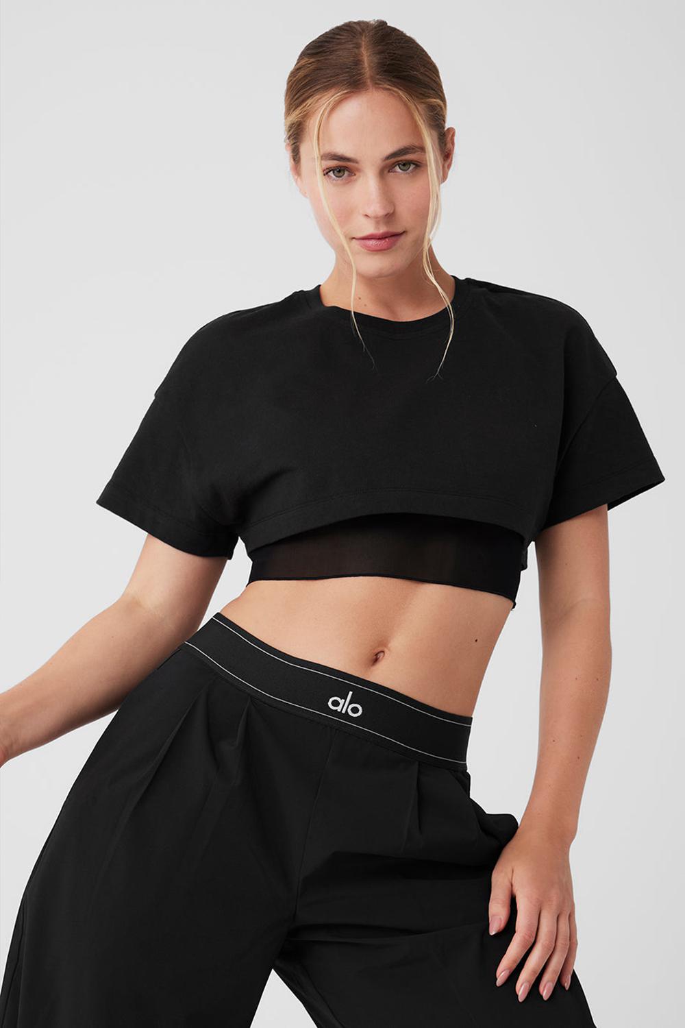 Black Alo Yoga Made You Look Cropped Short Sleeve Women Tee | KSA  QDN304819