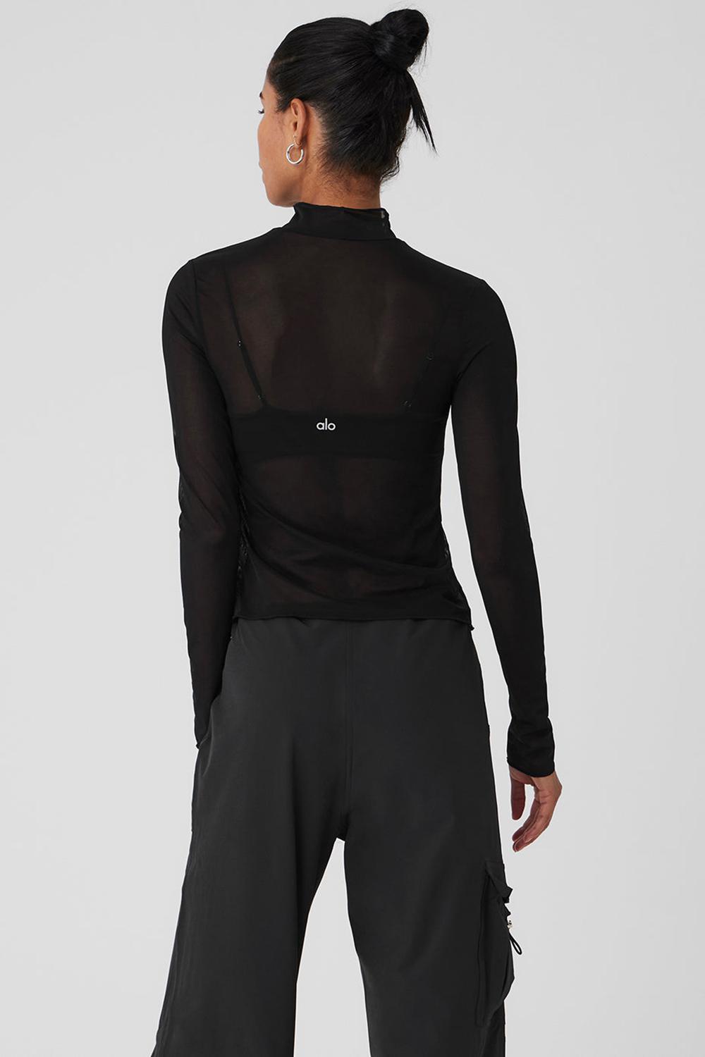 Black Alo Yoga Mesh Sheer Illusion Mock Neck Women Long Sleeve | KSA  QFV862415