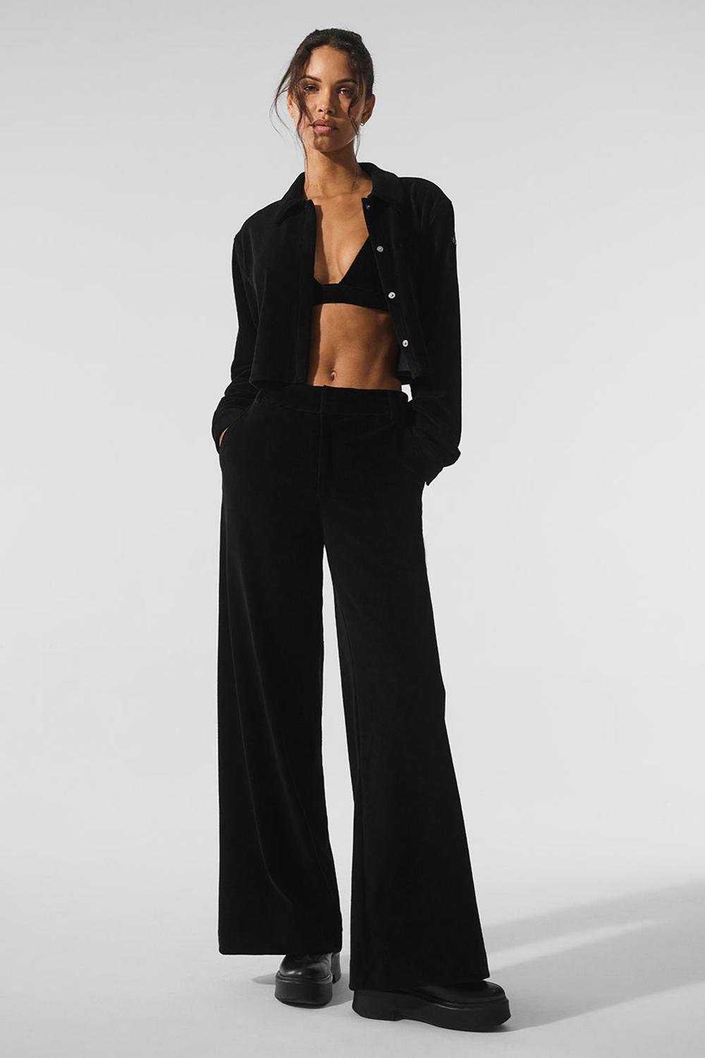 Black Alo Yoga Micro Corduroy Dreamer Button Down Women Cropped Tops | KSA  UFH902531