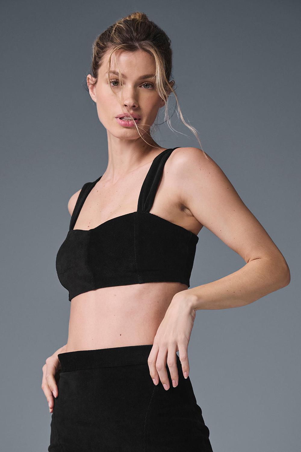 Black Alo Yoga Micro Corduroy Winter Break Women Bra | KSA  OKV814950