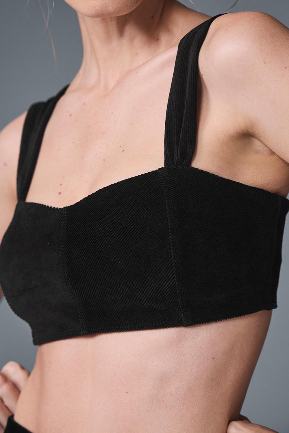 Black Alo Yoga Micro Corduroy Winter Break Women Bra | KSA  OKV814950