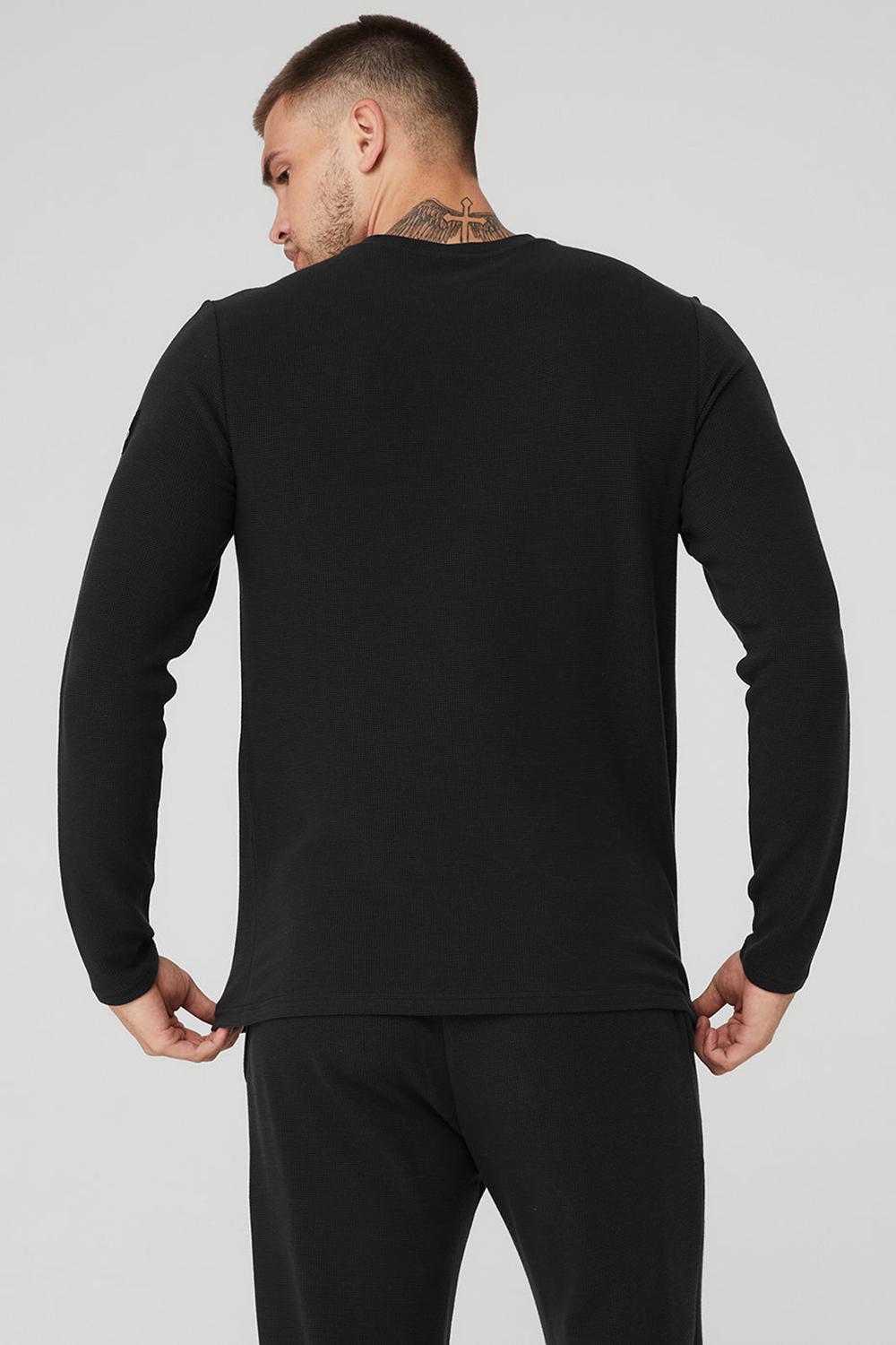Black Alo Yoga Micro Waffle Fast Break Tee Men Long Sleeve | KSA  NDT735860