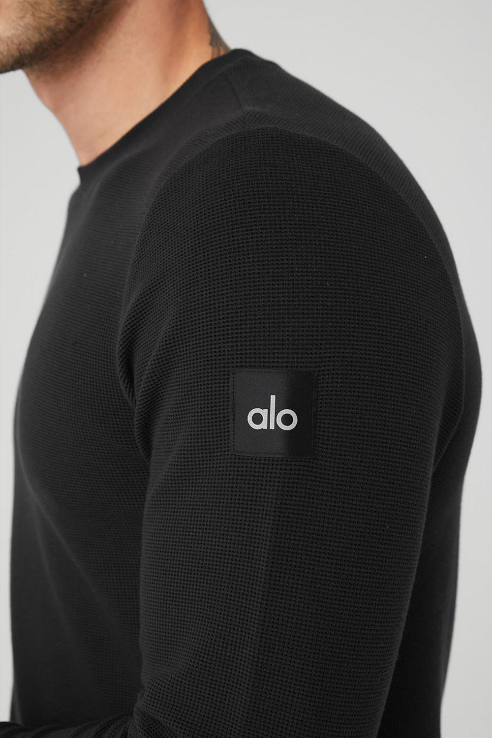 Black Alo Yoga Micro Waffle Fast Break Tee Men Long Sleeve | KSA  NDT735860