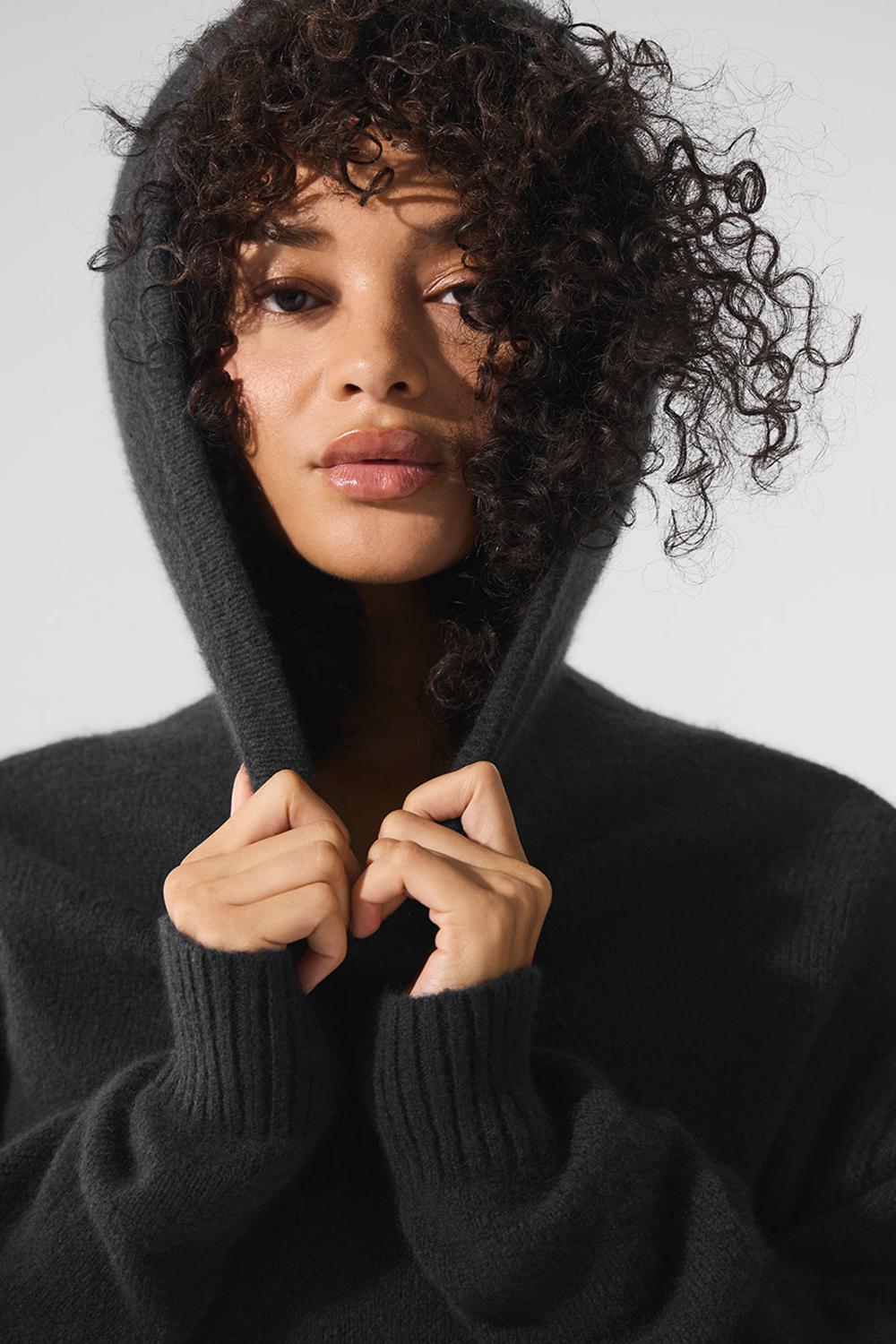 Black Alo Yoga New Class Cashmere Women Hoodie | KSA  IFM043259