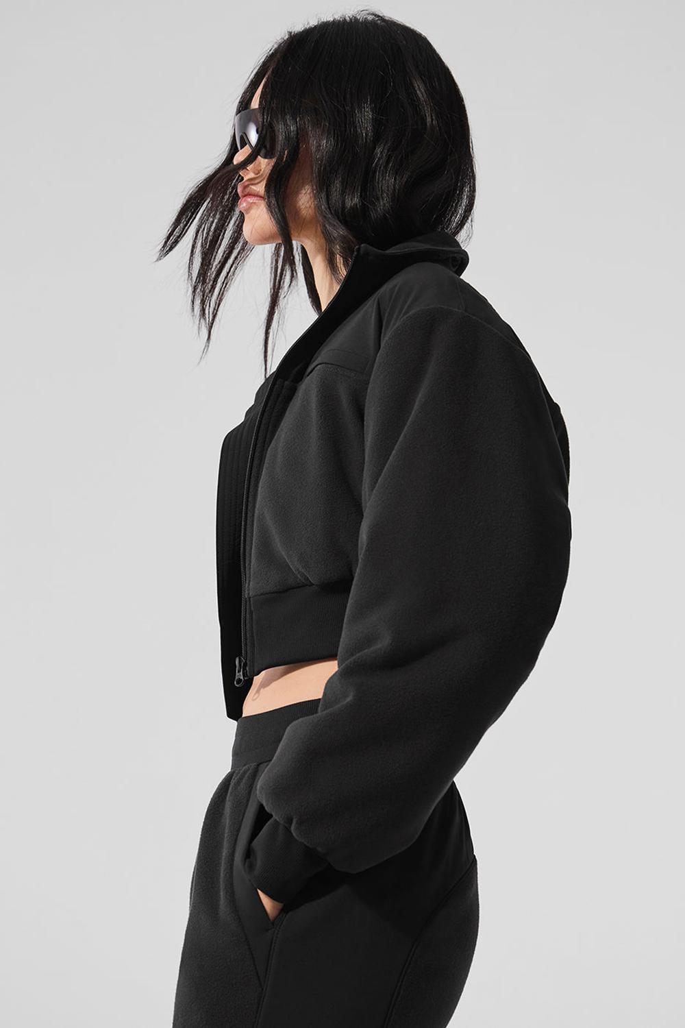 Black Alo Yoga Polar Fleece Cropped Wintry Mix Women Jacket | KSA  GIL692378