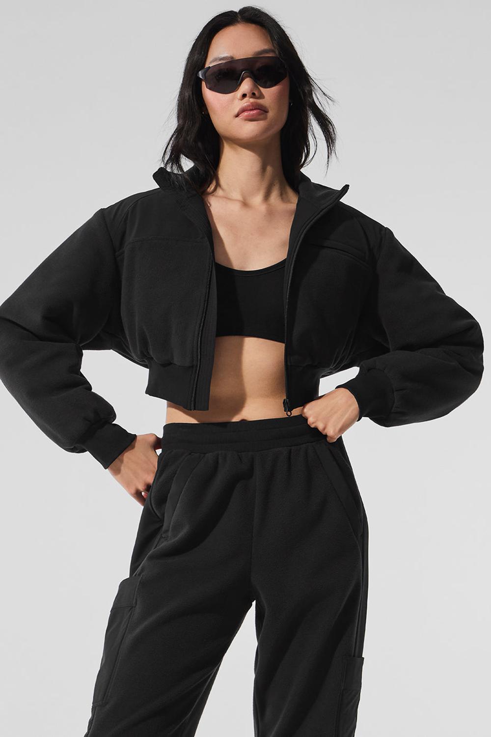 Black Alo Yoga Polar Fleece Cropped Wintry Mix Women Jacket | KSA  GIL692378