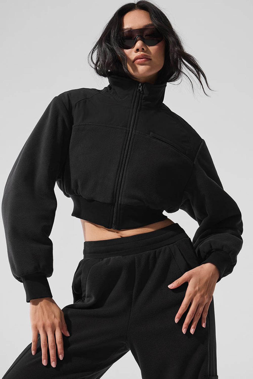 Black Alo Yoga Polar Fleece Cropped Wintry Mix Women Jacket | KSA  GIL692378