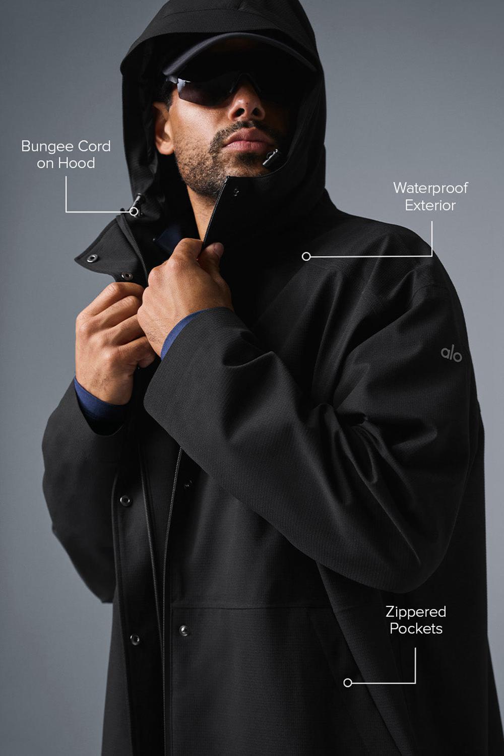Black Alo Yoga Rain Or Shine Men Long Coat | KSA  VWZ956843