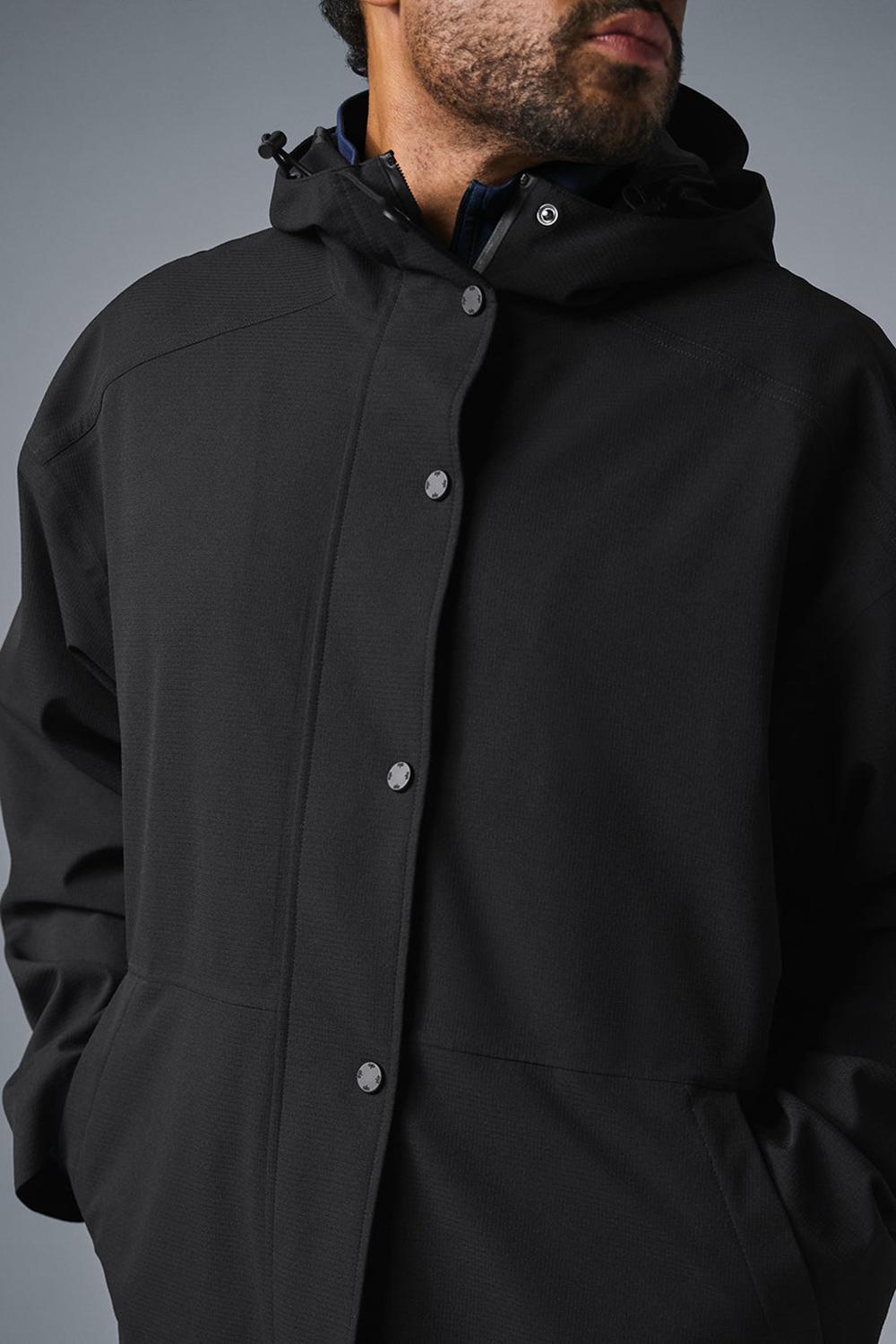 Black Alo Yoga Rain Or Shine Men Long Coat | KSA  VWZ956843