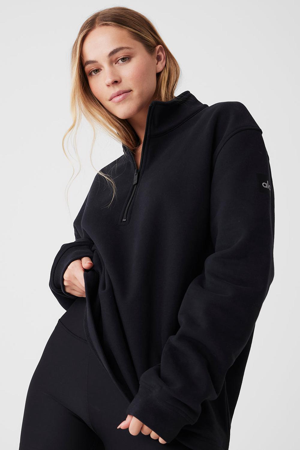 Black Alo Yoga Renown Heavy Weight 1/4 Zip Women Hoodie | KSA  LWQ183740