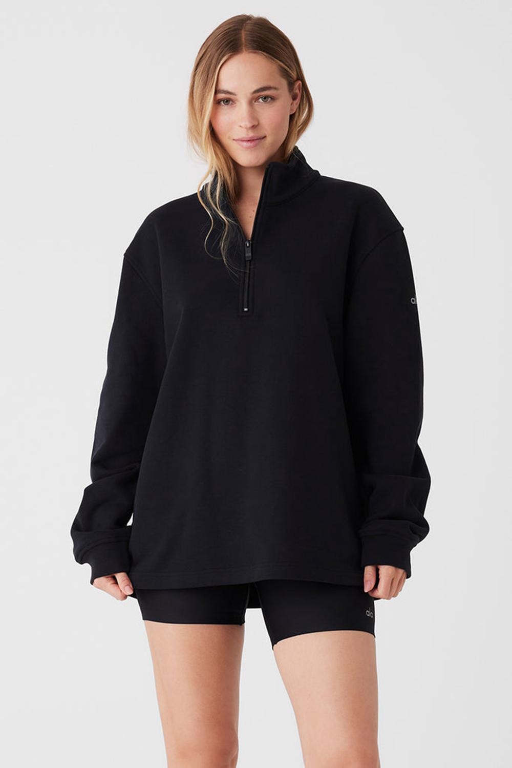 Black Alo Yoga Renown Heavy Weight 1/4 Zip Women Hoodie | KSA  LWQ183740