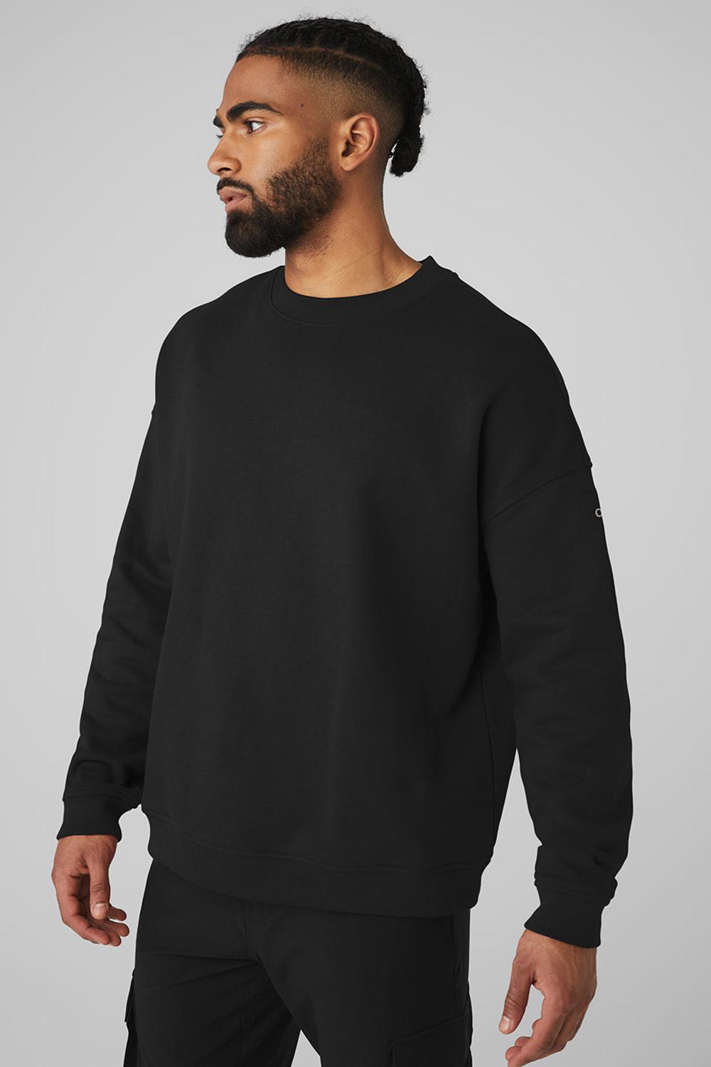 Black Alo Yoga Renown Heavy Weight Crew Neck Men Pullover | KSA  YFW836751