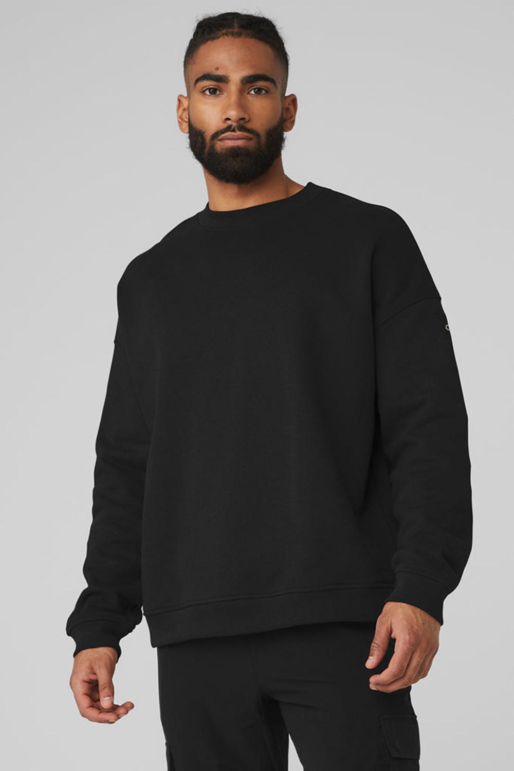 Black Alo Yoga Renown Heavy Weight Crew Neck Men Pullover | KSA  YFW836751