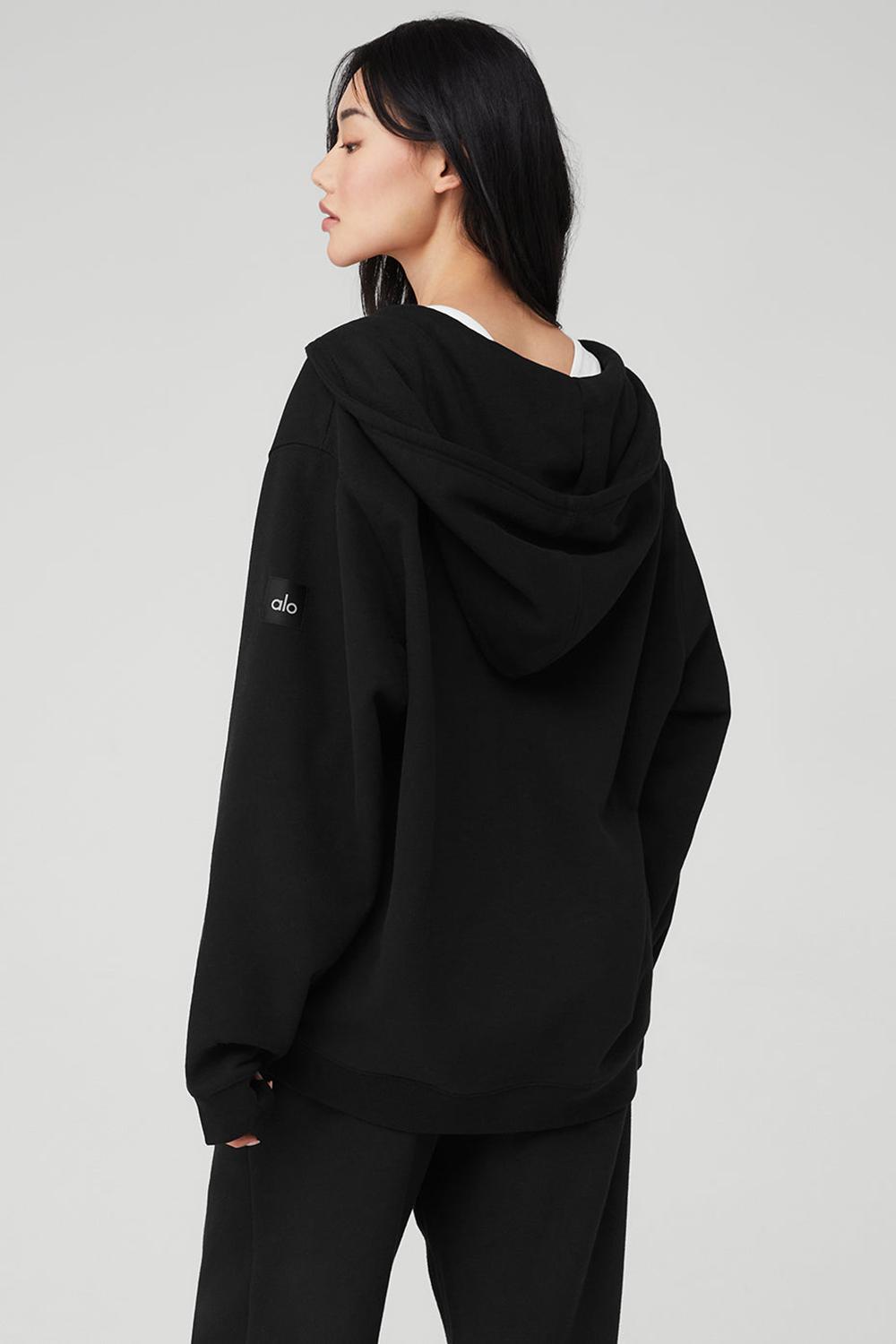 Black Alo Yoga Renown Heavy Weight Full Zip Women Hoodie | KSA  MAG962835