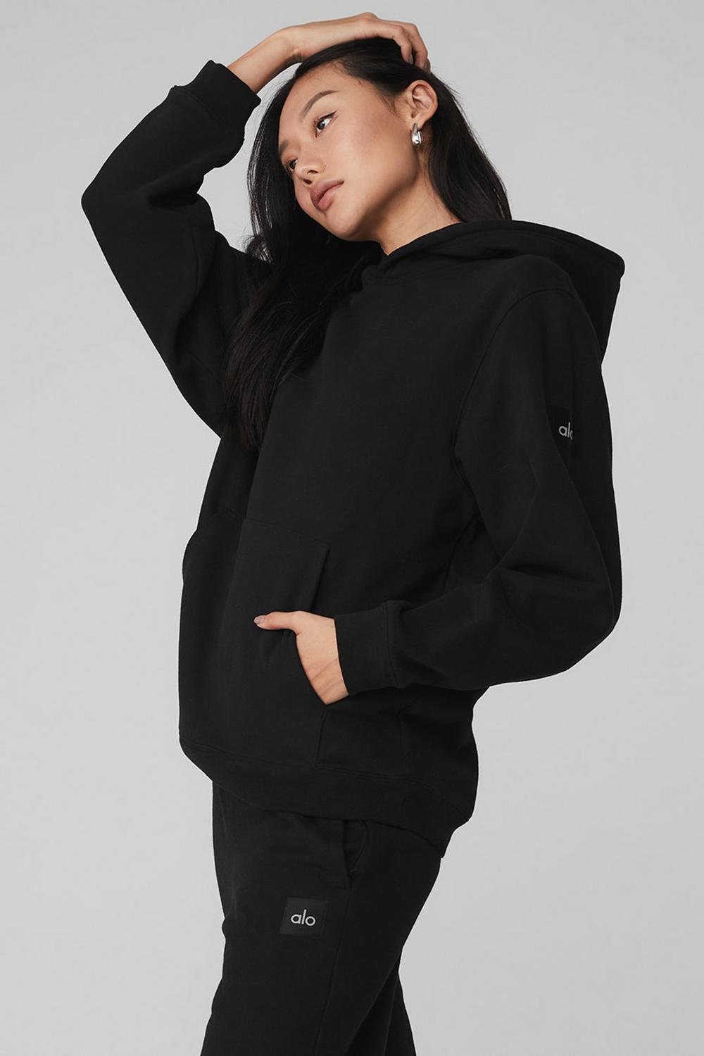Black Alo Yoga Renown Heavy Weight Women Hoodie | KSA  AGF417528