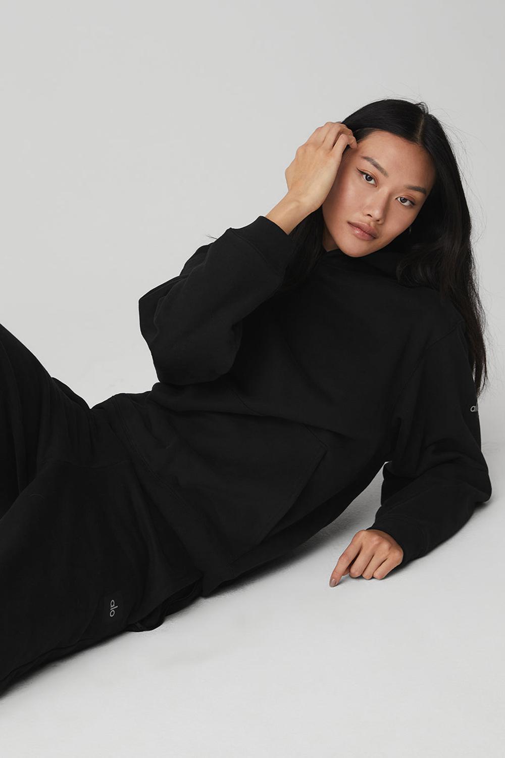 Black Alo Yoga Renown Heavy Weight Women Hoodie | KSA  AGF417528